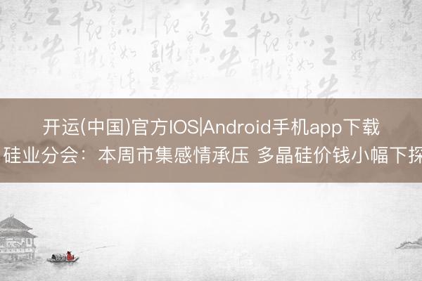 开运(中国)官方IOS|Android手机app下载 硅业分会：本周市集感情承压 多晶硅价钱小幅下探