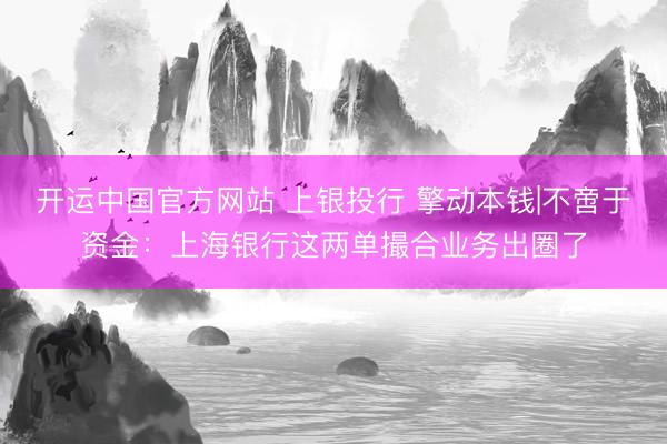 开运中国官方网站 上银投行 擎动本钱|不啻于资金：上海银行这两单撮合业务出圈了